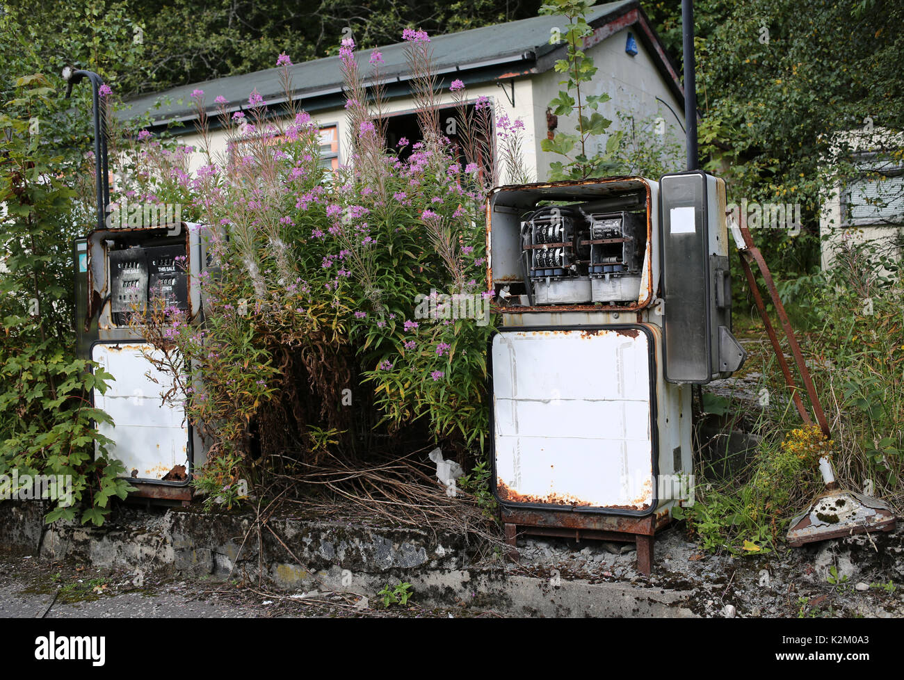Abandoned fuel pumps in rural Scotland UK Credit: AllanMilligan/Alamy Stock Photo
