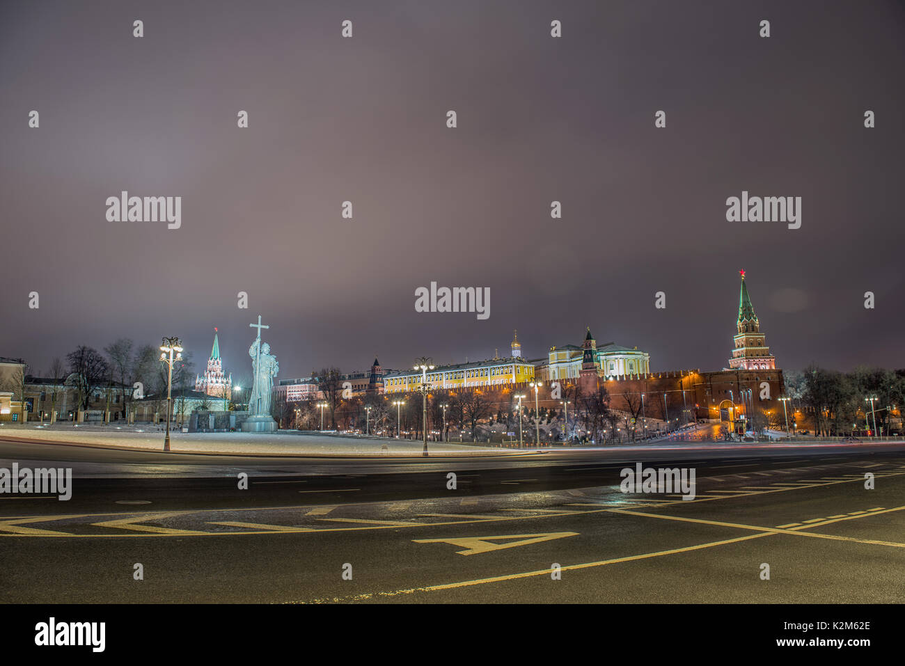 Monument of Vladimir. Moscow Kremlin in winter night. Russia Stock Photo