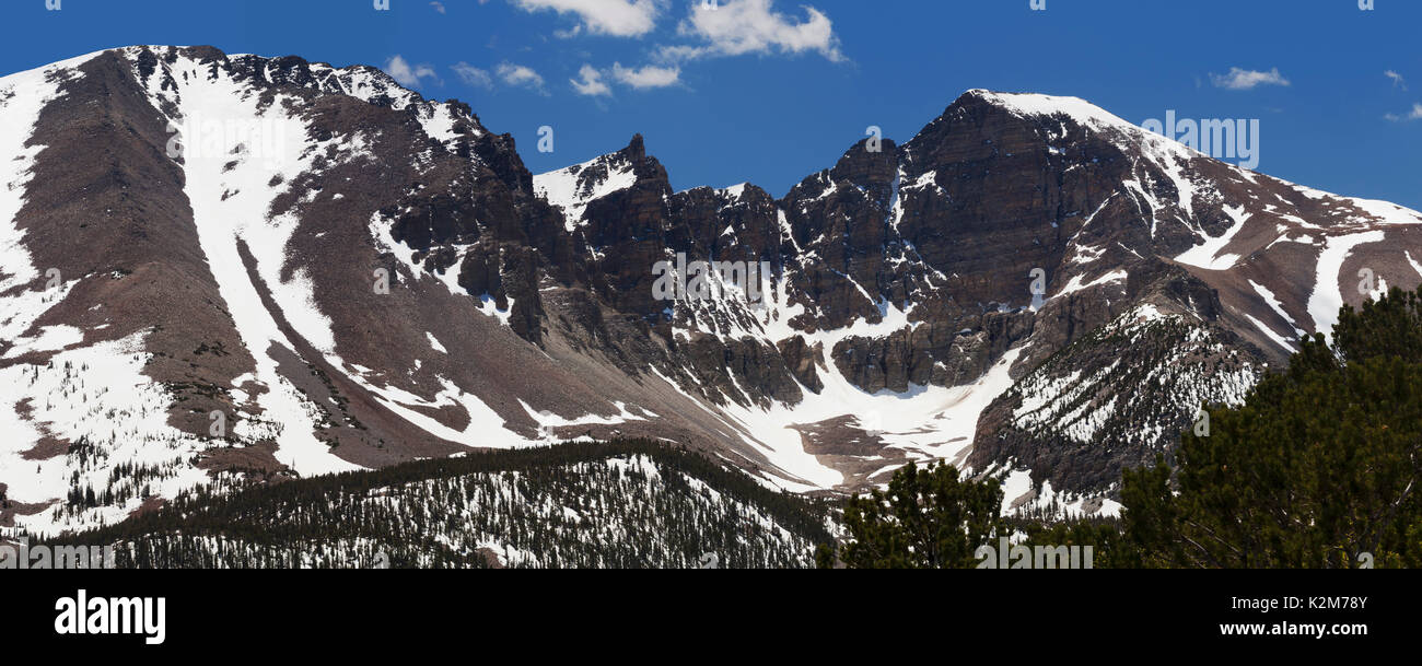 Wheeler Peak, standing at over 13,000 feet, provides classic examples of the erosional forces of glaciation. Stock Photo