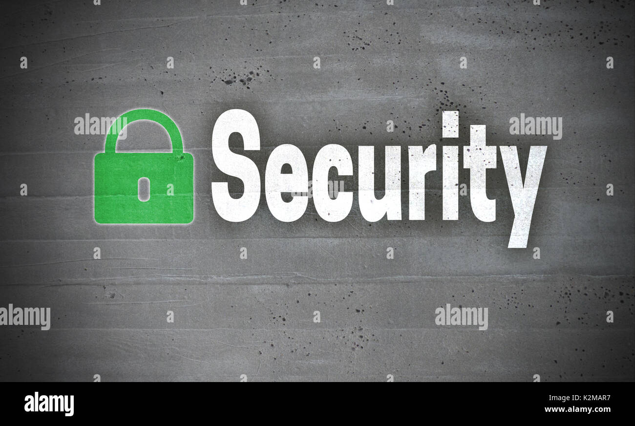 Security on concrete wall background concept. Stock Photo