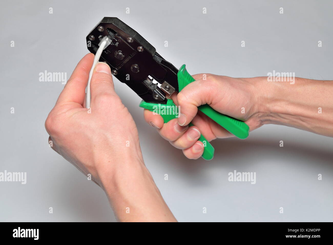 Crimped network cable mites Stock Photo