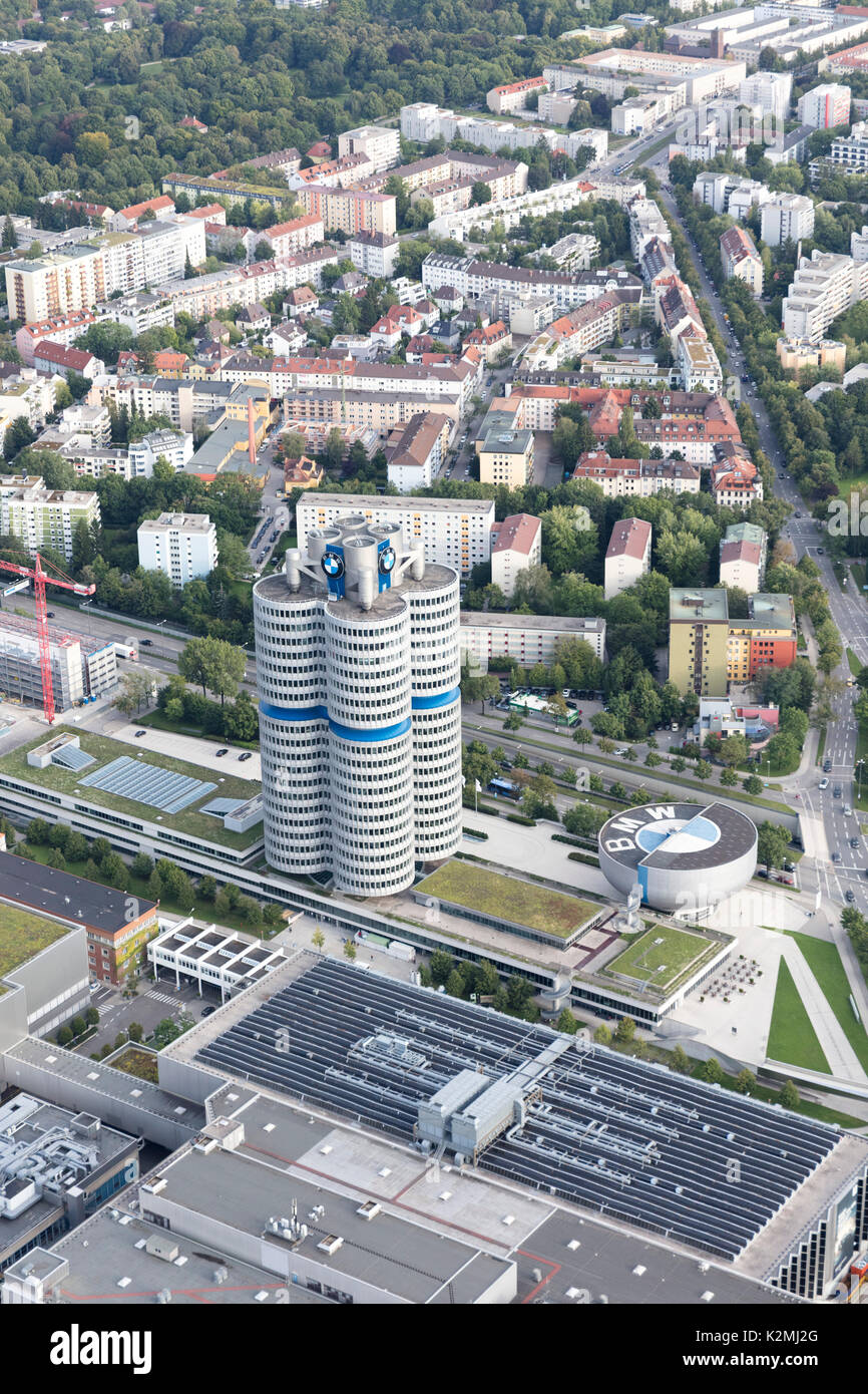 aerial view of BMW Headquarters and Museum, Am Riesenfeld, Munich, Germany Stock Photo