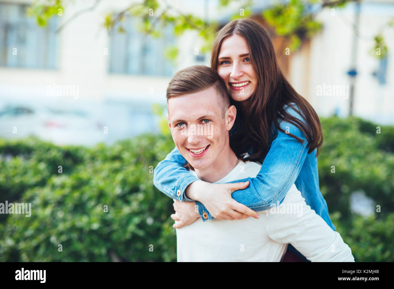 Young couple having fun in the city. Stock Photo