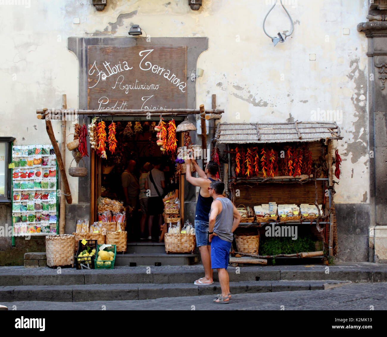 Landscape view of tourist photographing street scene Sorrento Amalfi Coast Italy Stock Photo