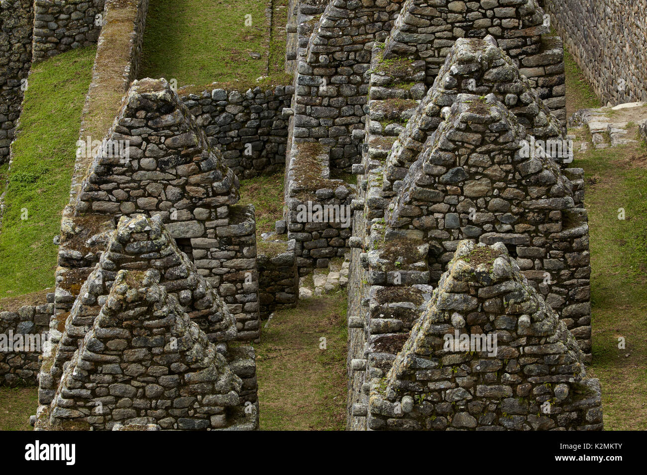 Historic ruins of Inca city at Winay Wayna, on the Inca Trail to Machu Picchu, Peru, South America Stock Photo