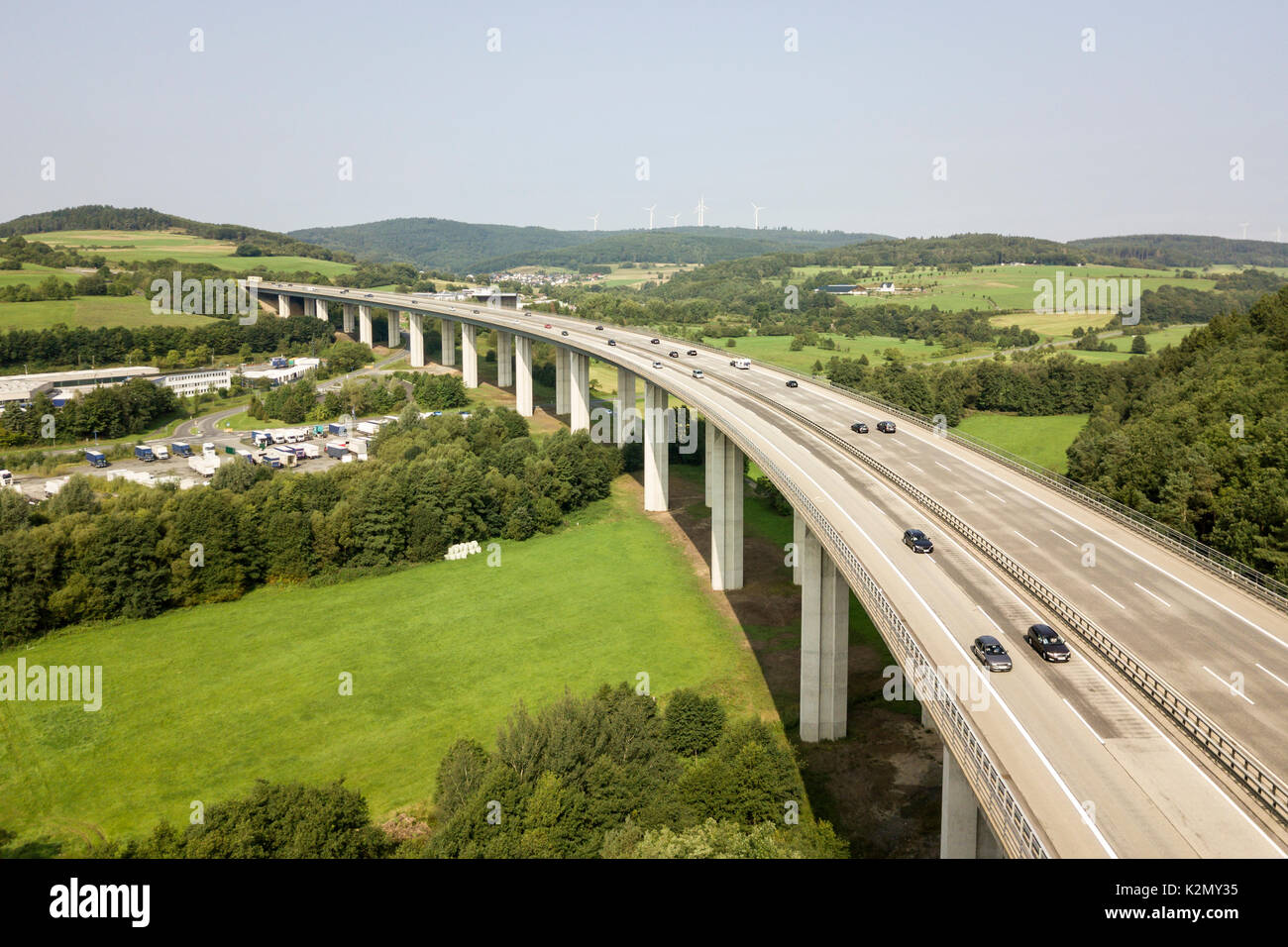 German autobahn highway viaduct bridge view from above Stock Photo