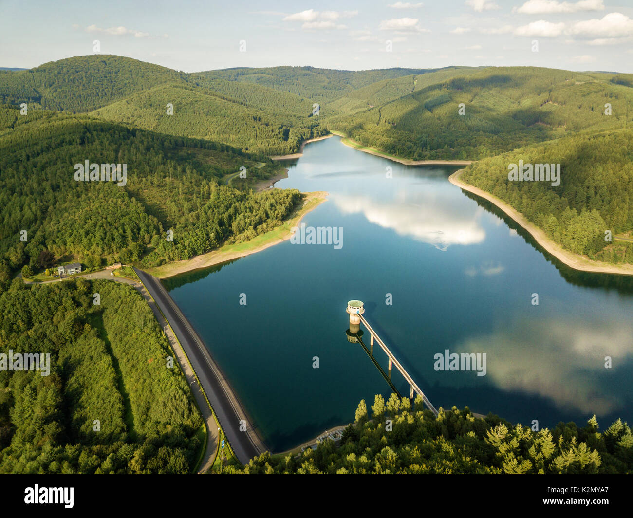The Obernau lake - a large drinking water reservoir for the Siegerland region. Netphen, North Rhine-Westphalia, Germany Stock Photo