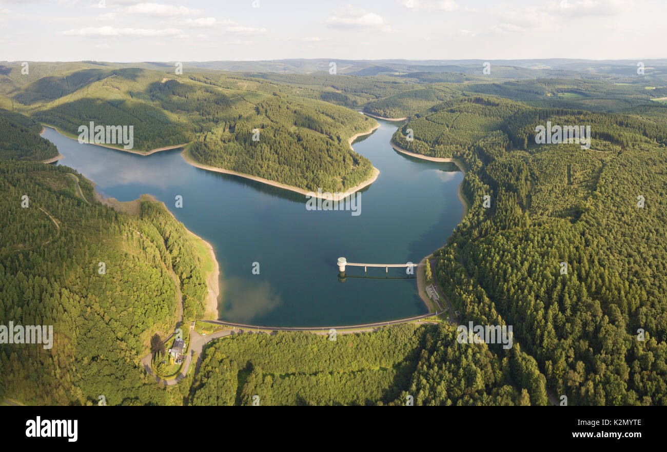 The Obernau lake - a large drinking water reservoir for the Siegerland region. Netphen, North Rhine-Westphalia, Germany Stock Photo
