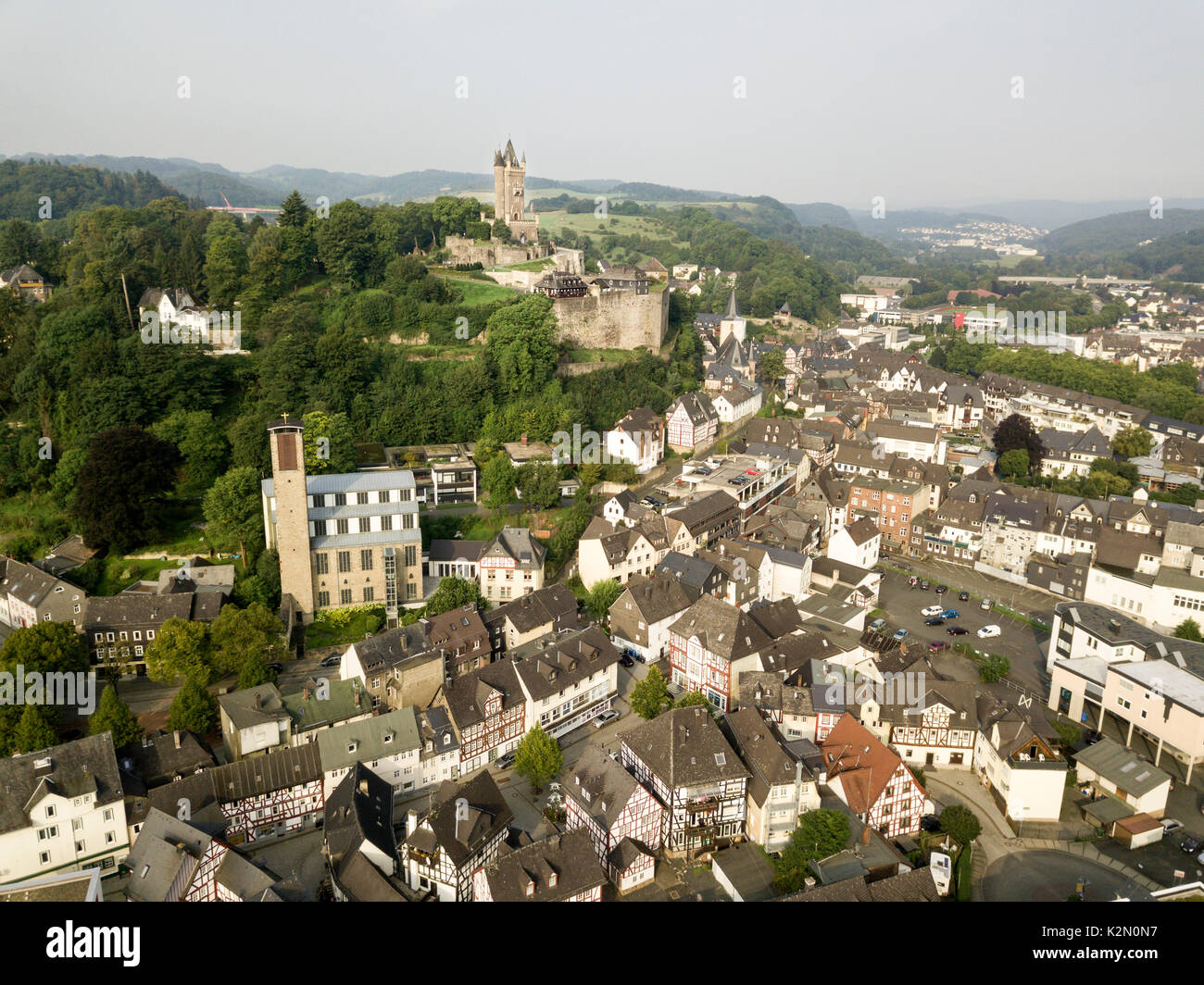 Aerial view over the old town of Dillenburg. Lahn-Dill-Kreis, Hesse, Germany Stock Photo