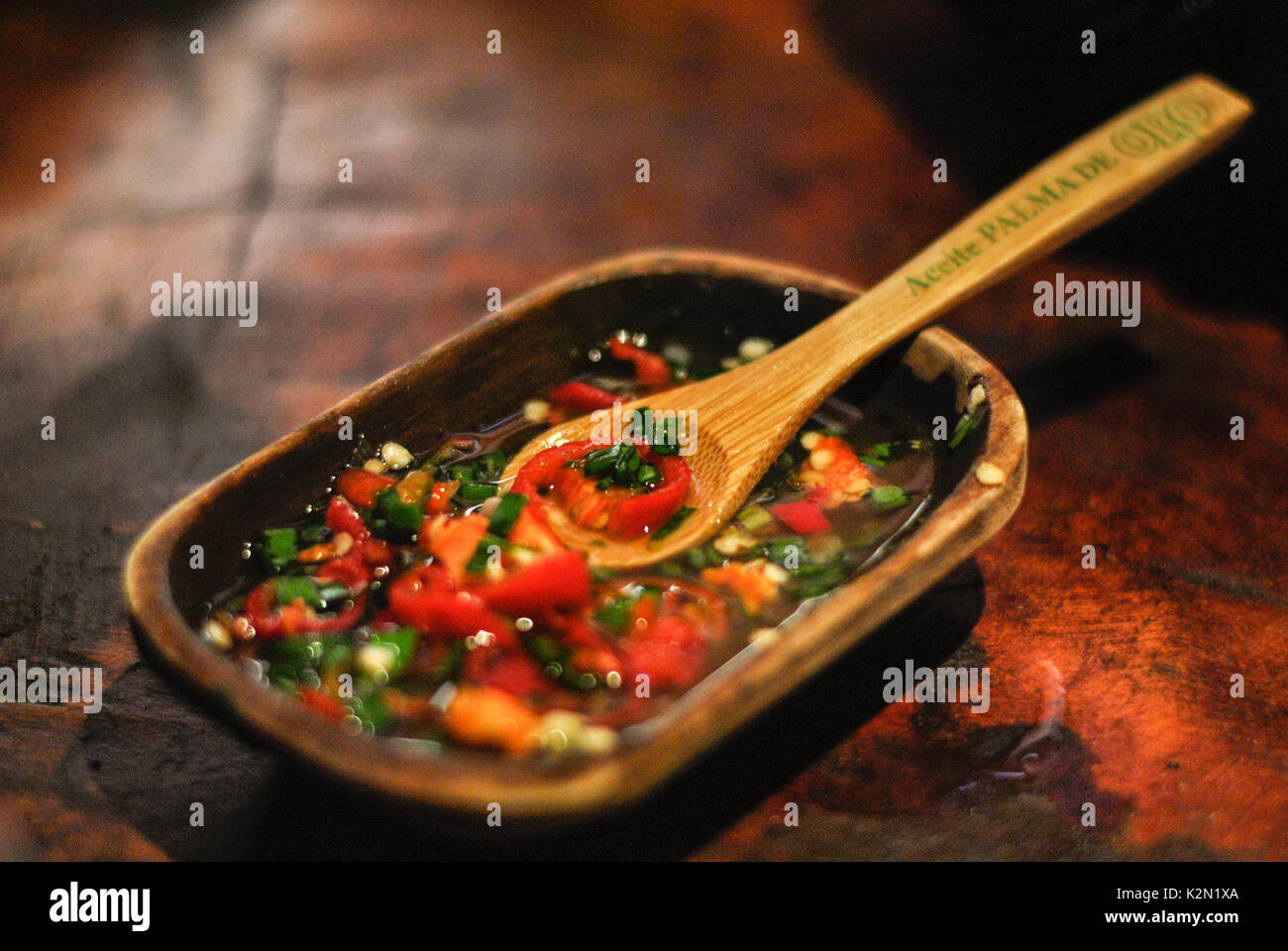 Sauce of aji to accompany the meals and to enhance its flavor. Many people in Ecuador like to accompany their dishes with this spicy taste. It is made Stock Photo
