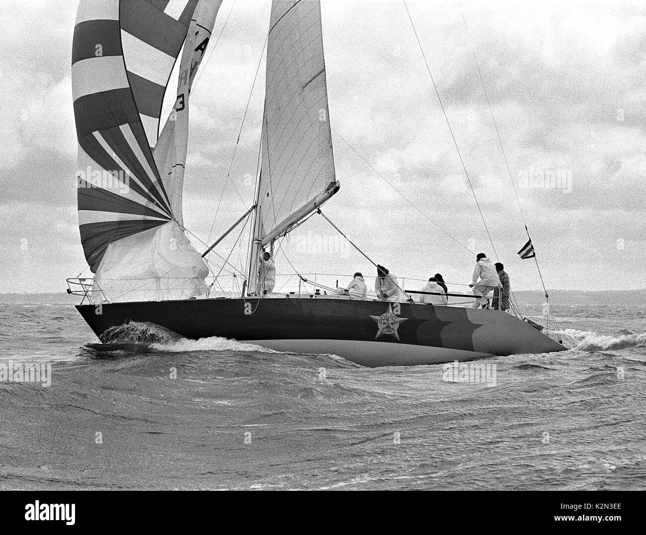 AJAXNETPHOTO. 1979. SOLENT, ENGLAND. - ADMIRAL'S CUP SOLENT INSHORE RACE - POLICE CAR - AUSTRALIA, SKIPPERED BY PETER CANTWELL. PHOTO:JONATHAN EASTLAND/AJAX REF:79 2005 Stock Photo
