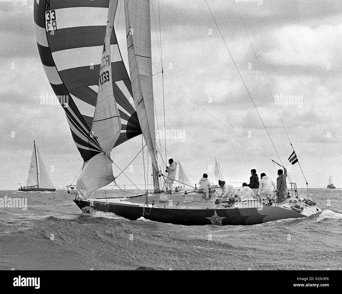 AJAXNETPHOTO. 1979. SOLENT, ENGLAND. - ADMIRAL'S CUP SOLENT INSHORE RACE - POLICE CAR - AUSTRALIA, SKIPPERED BY PETER CANTWELL. PHOTO:JONATHAN EASTLAND/AJAX REF:79 2006 Stock Photo