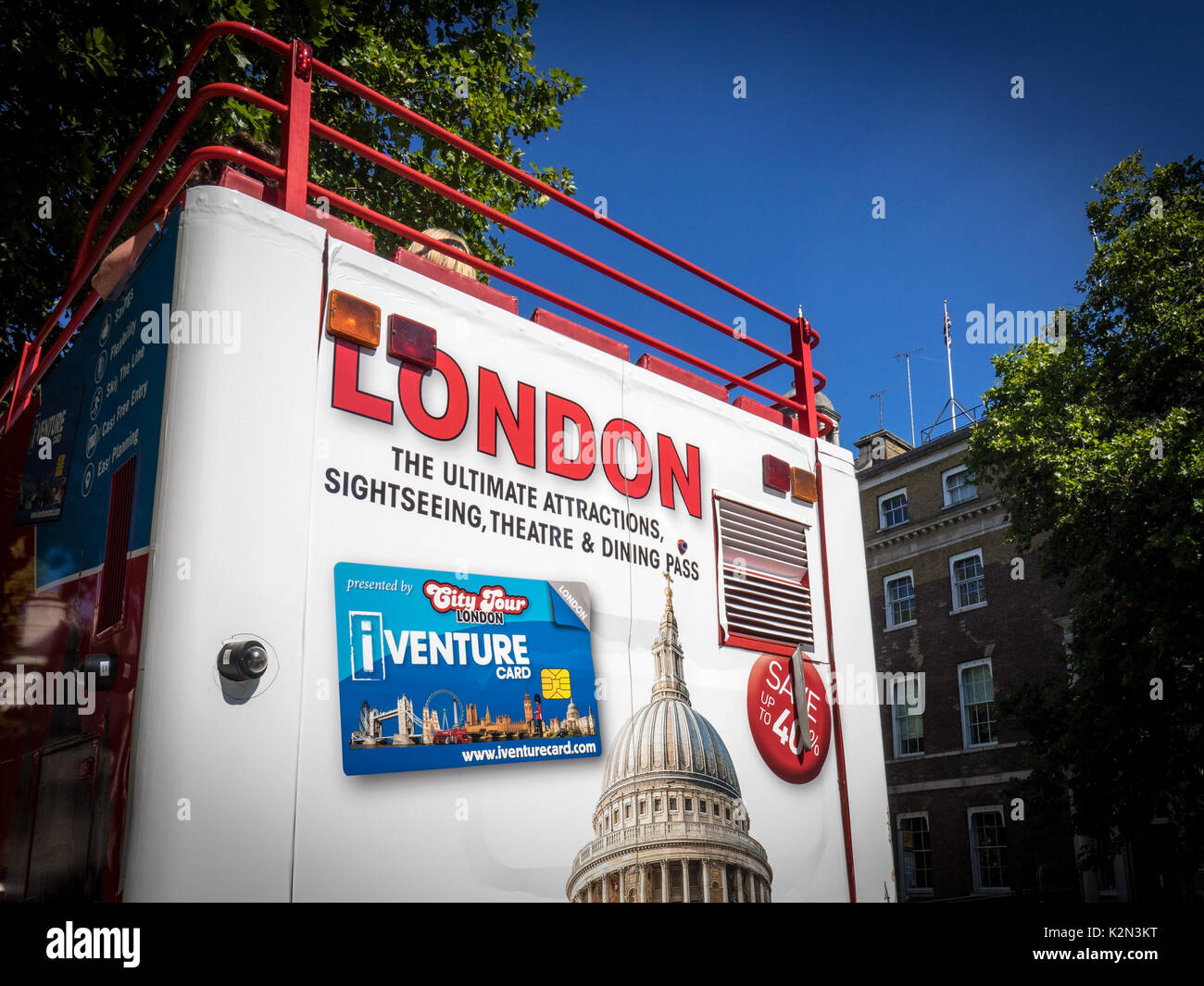 Open Top Tourist Buses in central London UK Stock Photo