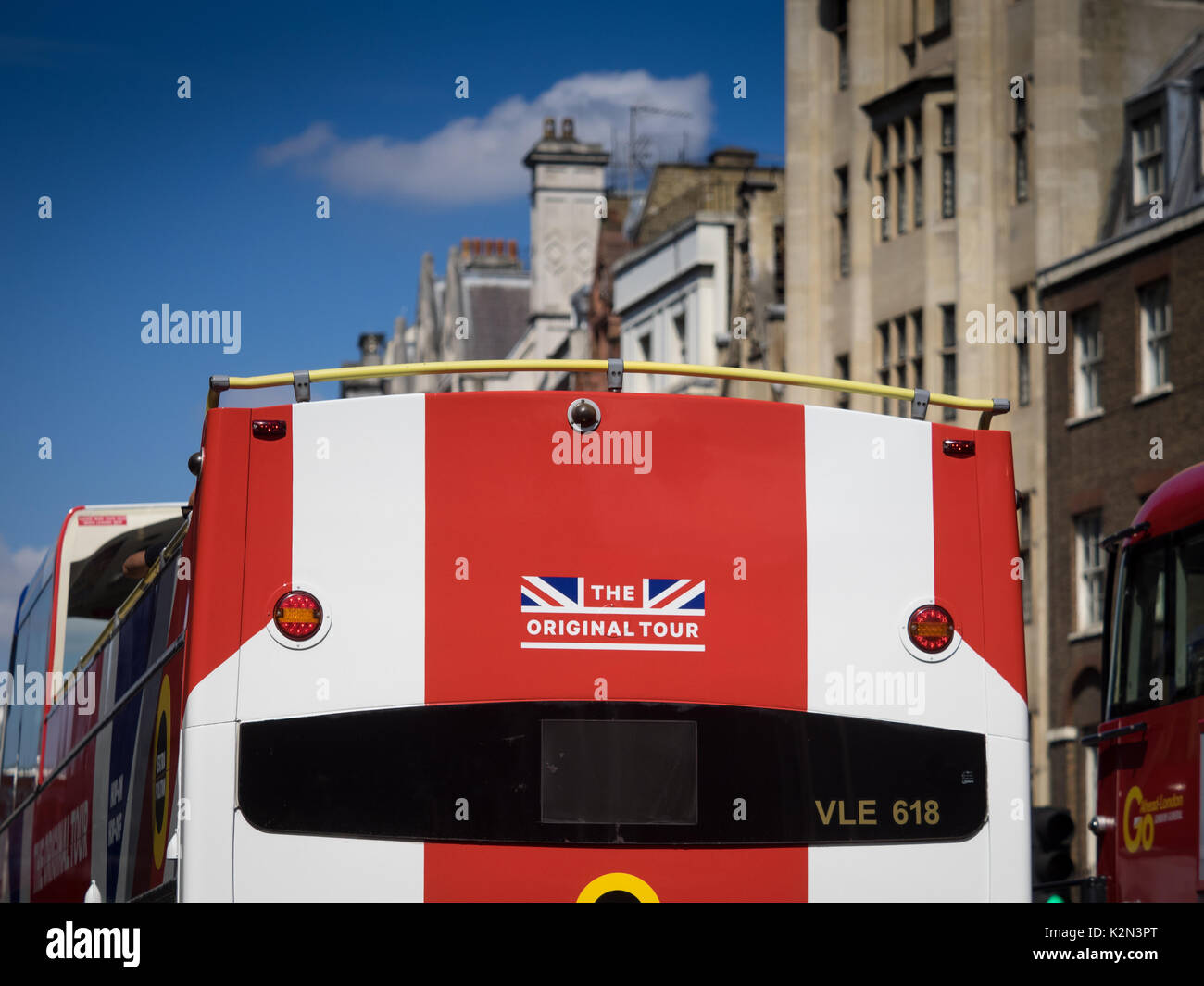 Open Top Tourist Buses in central London UK Stock Photo