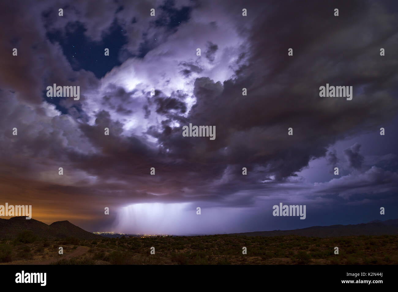 Thunderstorm cloud with lightning over Rio Verde, Arizona during the summer monsoon Stock Photo