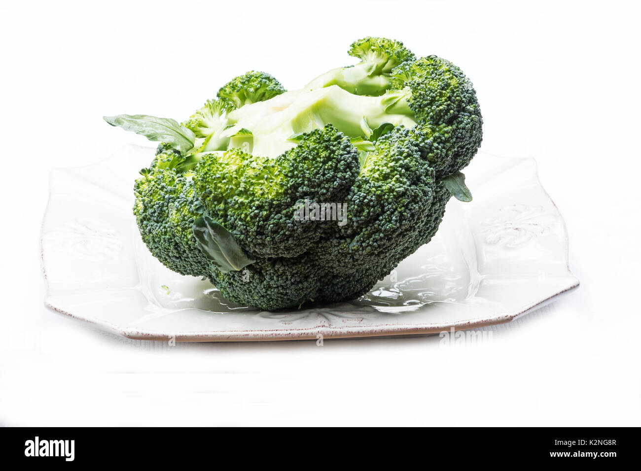 Fresh broccoli in a plate on white background Stock Photo