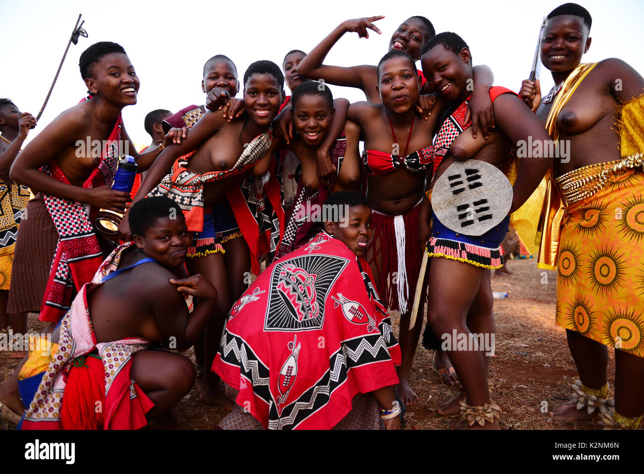 Reed Dance ceremony traditional rite young virgin girls with big knives mac...
