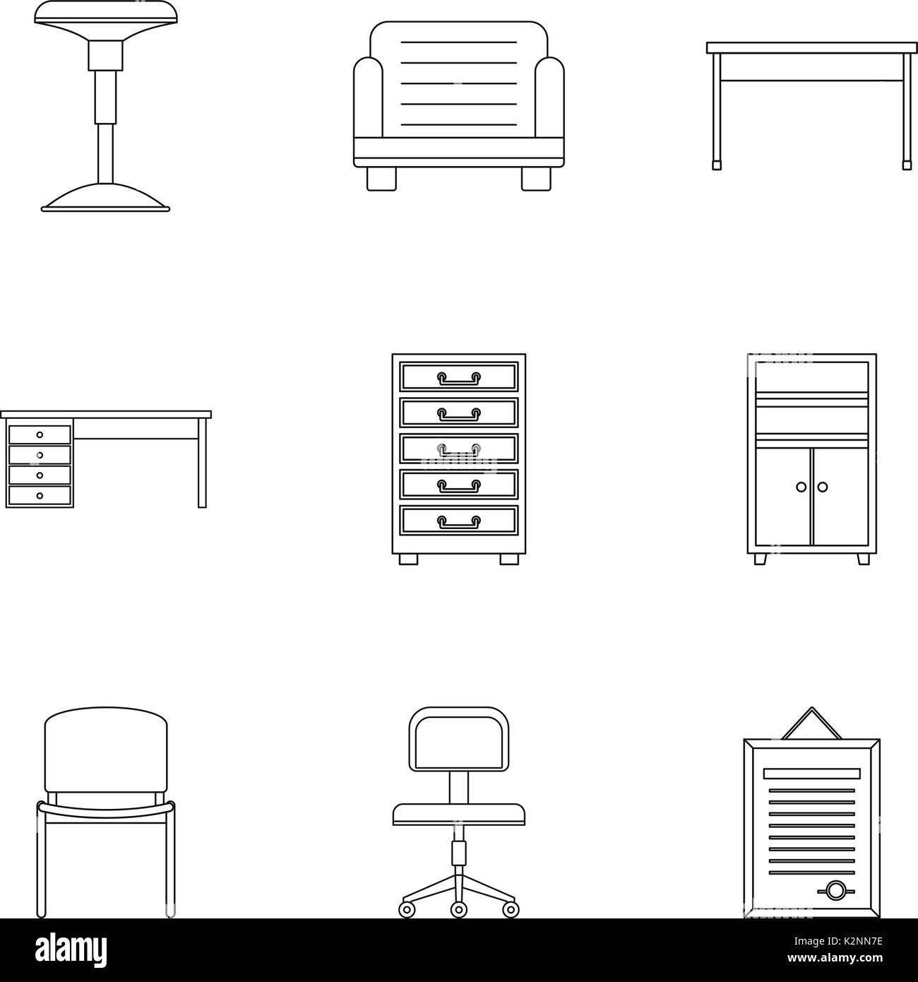 Cabinet furniture icons set, outline style Stock Vector