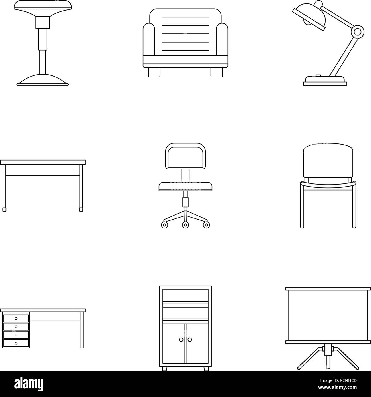 Furniture icons set, outline style Stock Vector