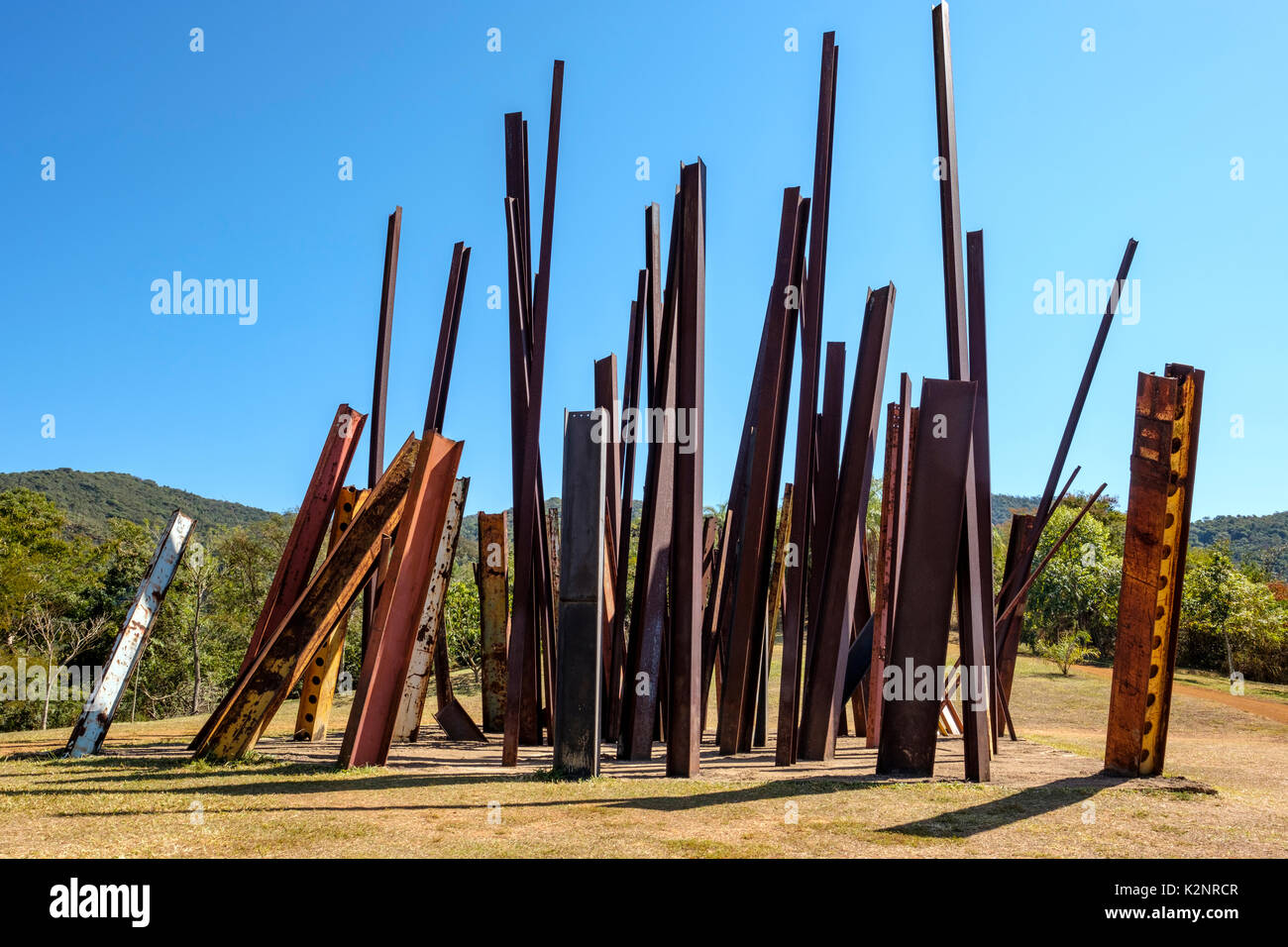 Beam Drop sculpture, by Chris Burden at Inhotim Center of Contemporary