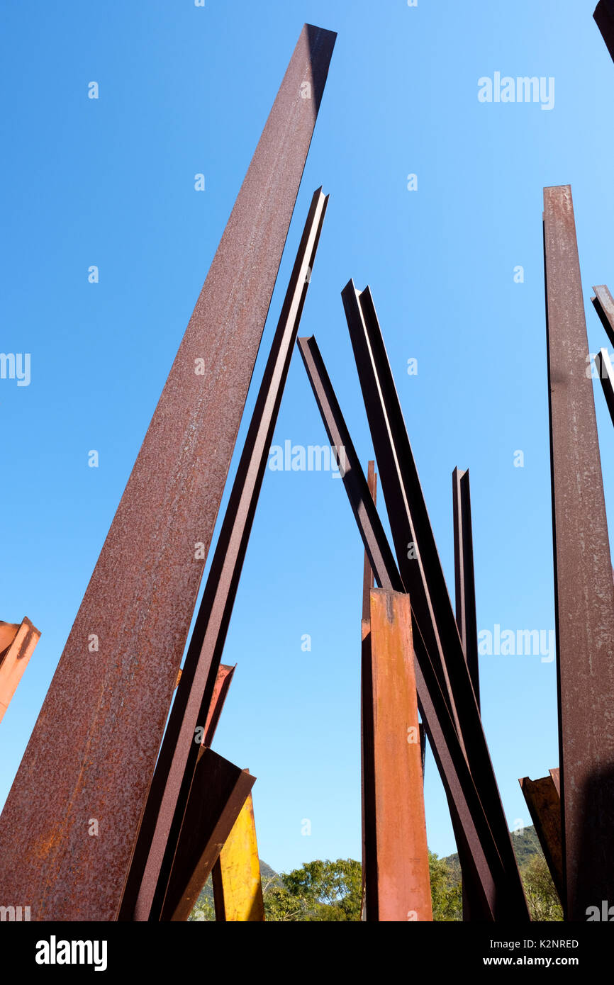 Beam Drop sculpture, by Chris Burden at Inhotim Center of Contemporary