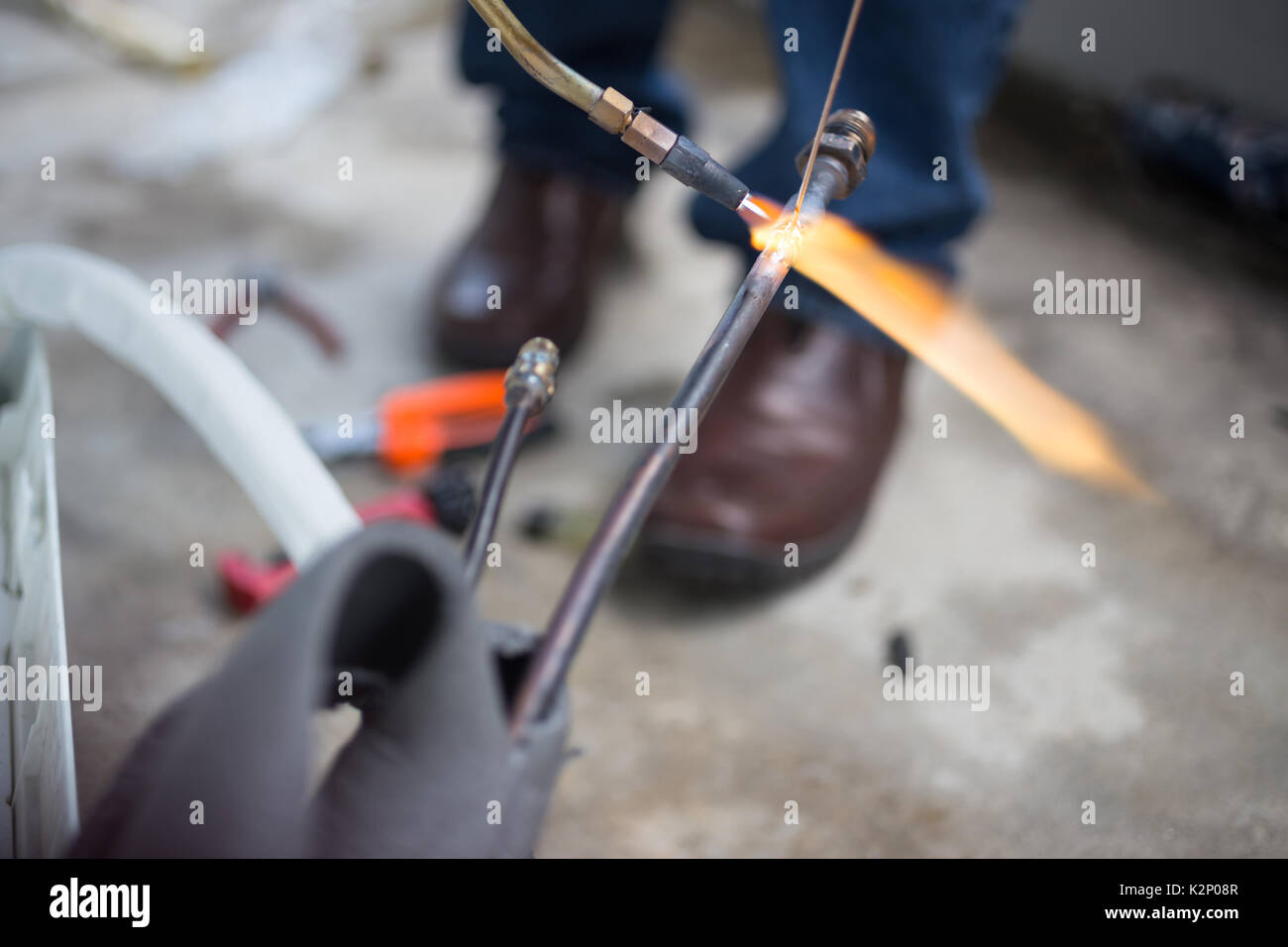 Mechanic Connecting pipe for refrigeration Stock Photo