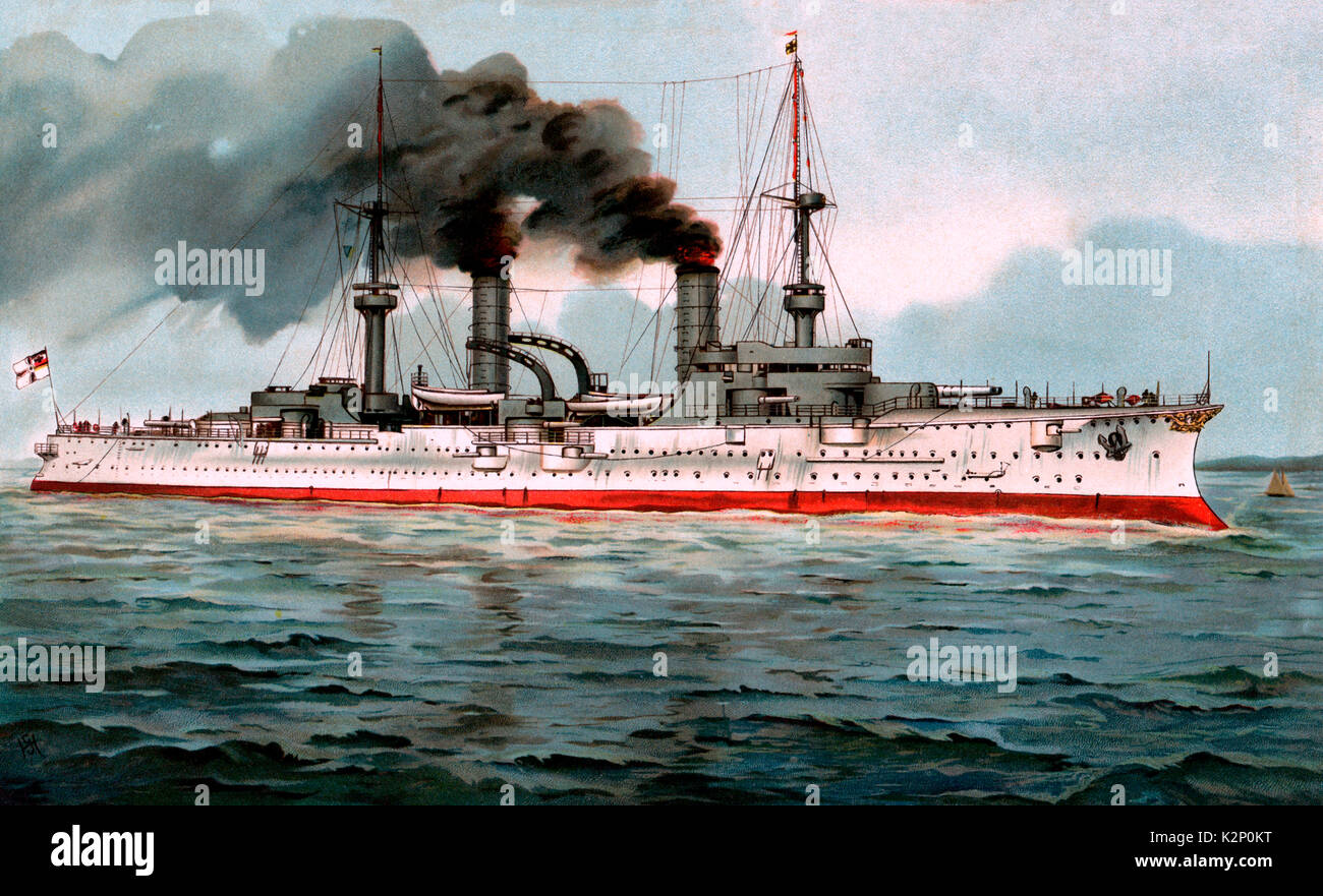 S.M. Grosser Kreuzer Fürst Bismarck.  German Battleship, circa 1902 Stock Photo