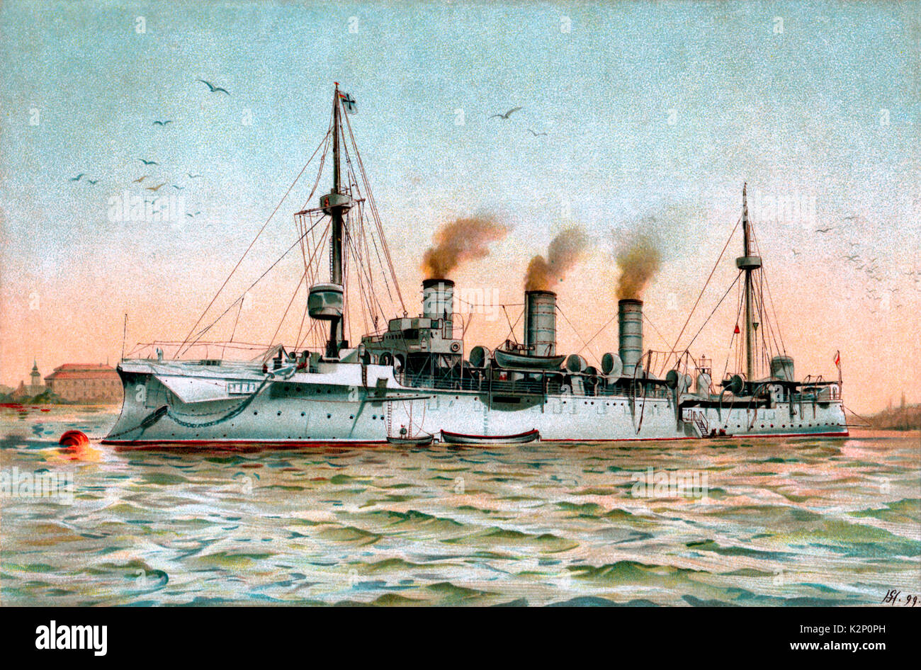 SMS Gefion, by Hugo Graf - S.M. Kleiner Kreuzer Gefion - German Battleship, circa 1902 Stock Photo