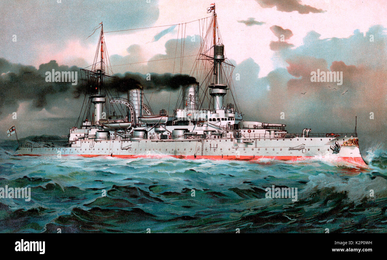 S.M. Linienschiff Kaiser Wilhelm II, German Battleship, circa 1900 Stock Photo