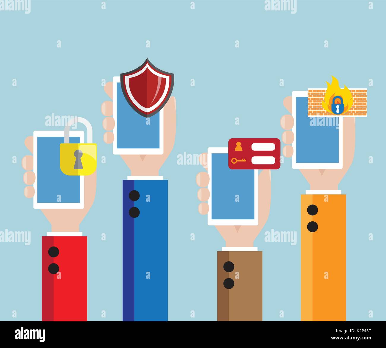 set of hand with mobile smartphone protection vector illustration Stock ...