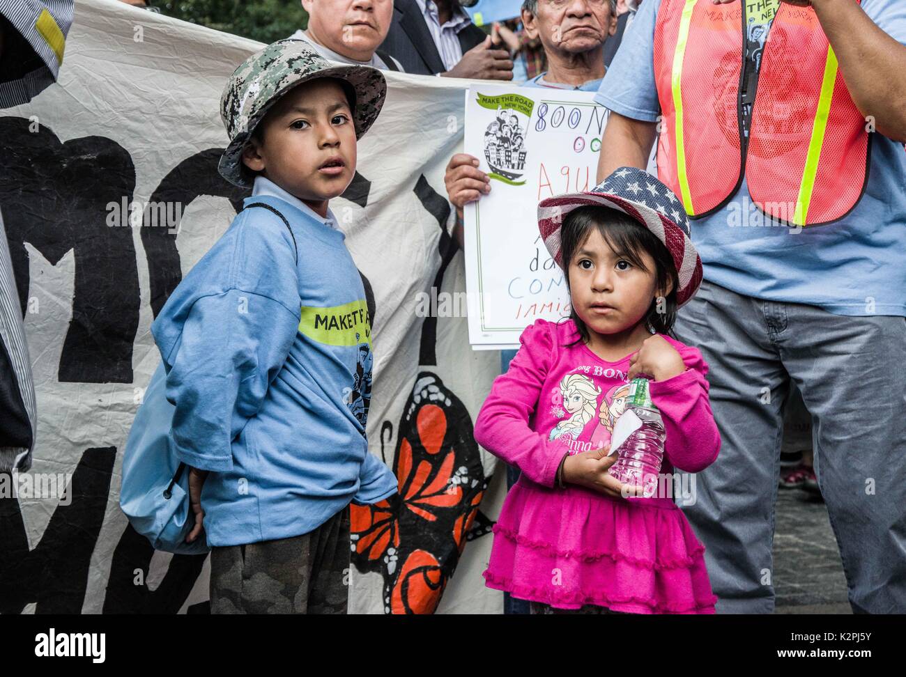 New York City, New York, USA. 30th Aug, 2017. Young dreamers. Due to the review of the DACA Act (DEFERRED ACTION FOR CHILDHOOD ARRIVALS) by the Trump Administration, as well as expectation of the discontinuation of the program, 1,500 New Yorkers gathered at the Trump International Hotel and Tower to demonstrate their support for the act. The DACA Act gives protection against deportation to undocumented young people under 31 years of age, so long as they fulfill certain requirements. Furthermore, the act allows them to attend schools and obtain work permits. The Trump Stock Photo
