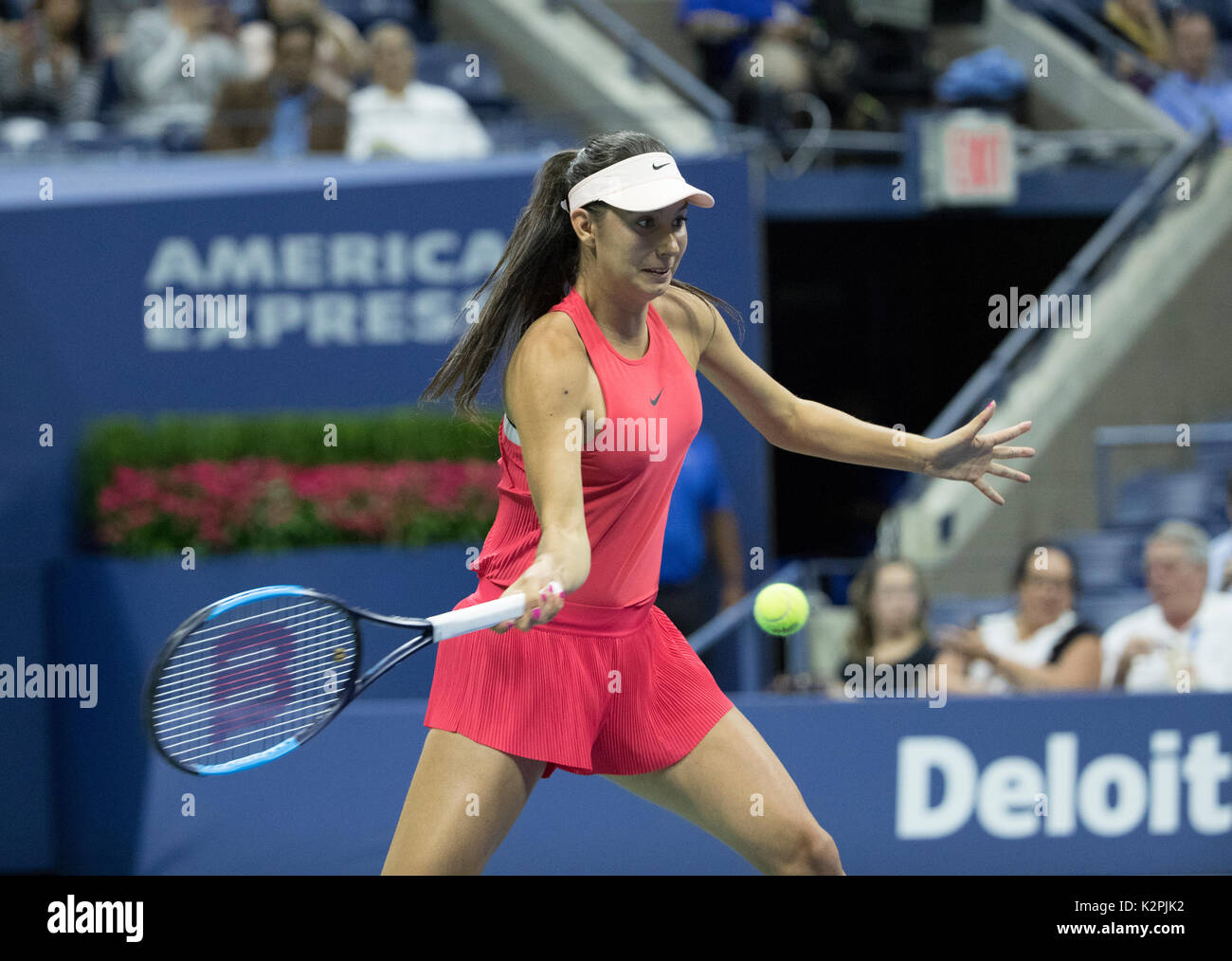 New York, United States. 30th Aug, 2017. New York, NY USA - August 30, 2017: Oceane Dodin of France returns ball during match against Venus Williams of USA at US Open Championships at Billie Jean King National Tennis Center Credit: lev radin/Alamy Live News Stock Photo