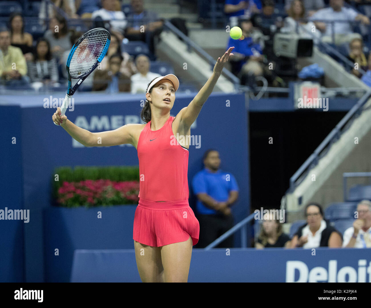 New York, United States. 30th Aug, 2017. New York, NY USA - August 30, 2017: Oceane Dodin of France serves during match against Venus Williams of USA at US Open Championships at Billie Jean King National Tennis Center Credit: lev radin/Alamy Live News Stock Photo