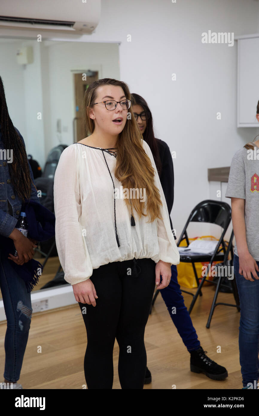 London, UK. 31st Aug, 2017. Rose Ash joins London's top young buskers who took part in a boot camp with music industry experts at the Umbrella Rooms music studios in the heart of the West End before going head-to-head at the Gigs Grand Final at Westfield this Sunday. Twelve competitors have made it through to the Grand Final, where they will battle it out for the title of Gigs Champion 2017 and a range of top prizes including a London Underground busking licence, studio time and busking equipment and a busking trip to Paris Credit: Keith Larby/Alamy Live News Stock Photo