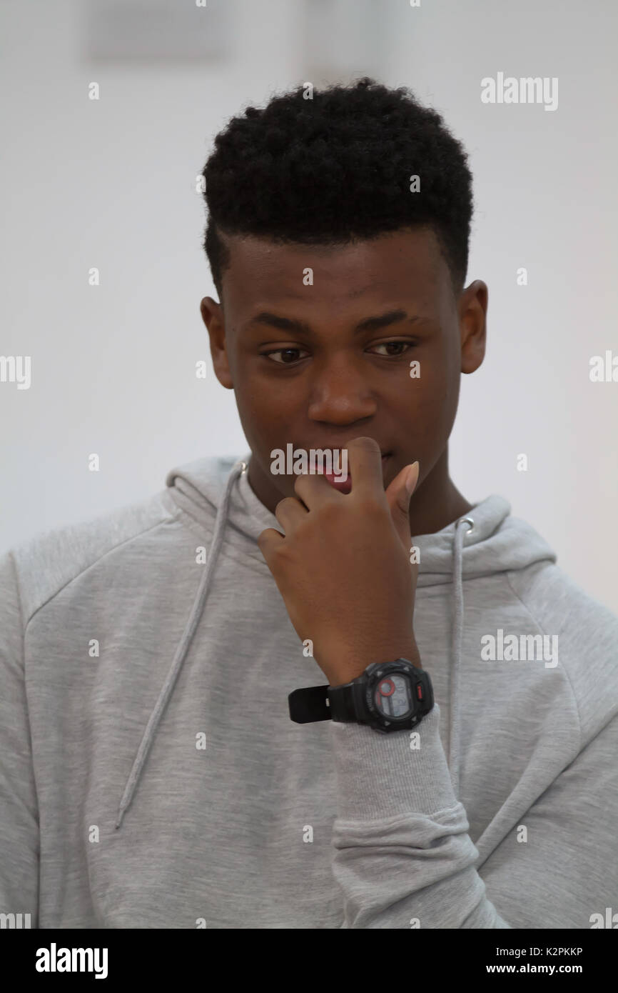 London,UK,31st August 2017,Cyreez joins London’s top young buskers took part in a boot camp with music industry experts at the Umbrella Rooms music studios in the heart of the West End before going head-to-head at the Gigs Grand Final at Westfield this Sunday. Twelve competitors have made it through to the Grand Final, where they will battle it out for the title of Gigs Champion 2017 and a range of top prizes including a London Underground busking licence, studio time and busking equipment and a busking trip to Paris©Keith Larby/Alamy Live News Stock Photo