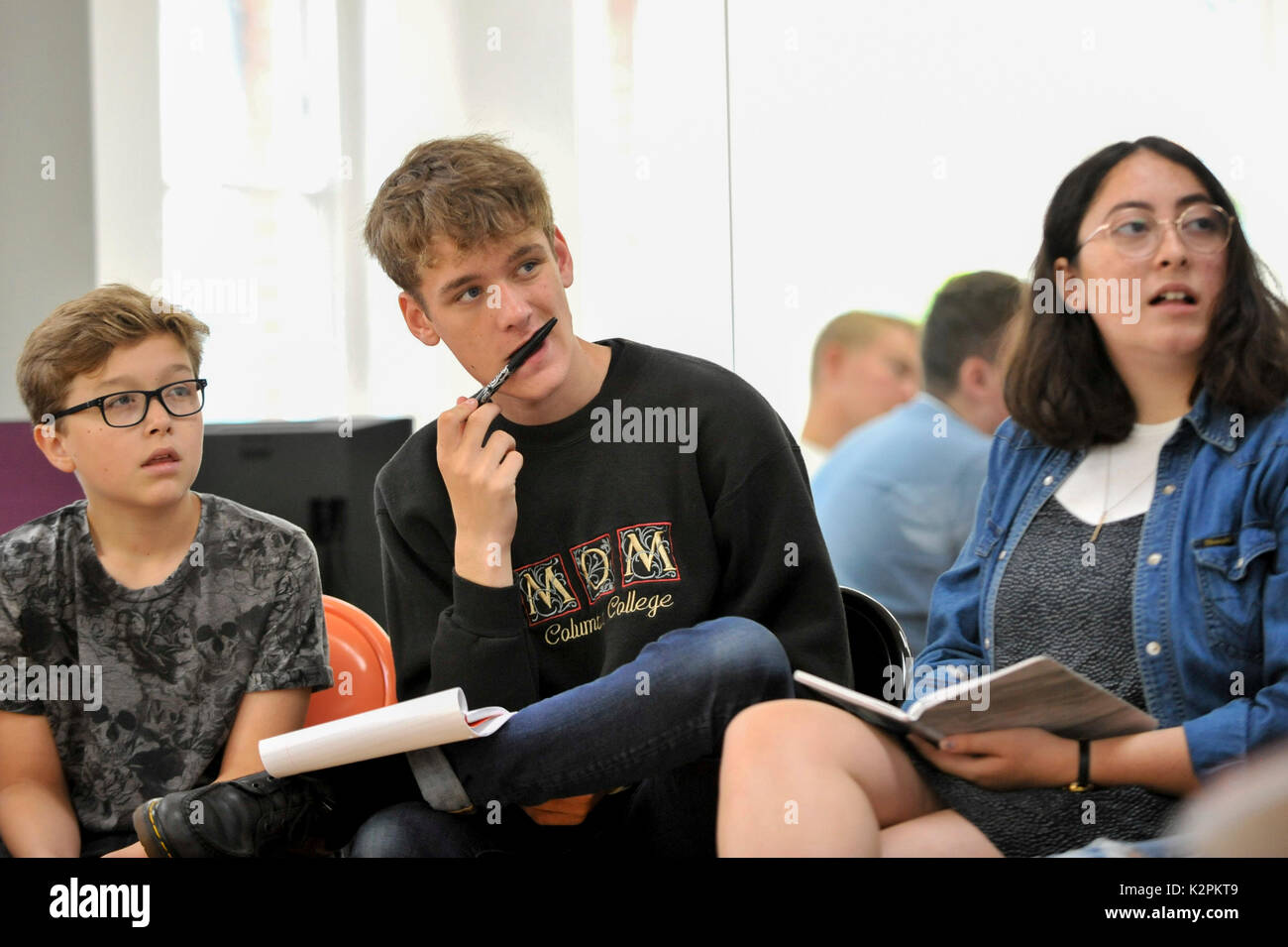 London, UK. 31 August 2017. Young buskers hoping to be Gigs Champion 2017 take part in a boot camp with industry experts at music studios in the West End ahead of their upcoming Gigs Grand Final at Westfield London. Gigs is the Mayor of London’s annual busking competition for young songwriters and performers aged 11-25 years old. Credit: Stephen Chung / Alamy Live News Stock Photo