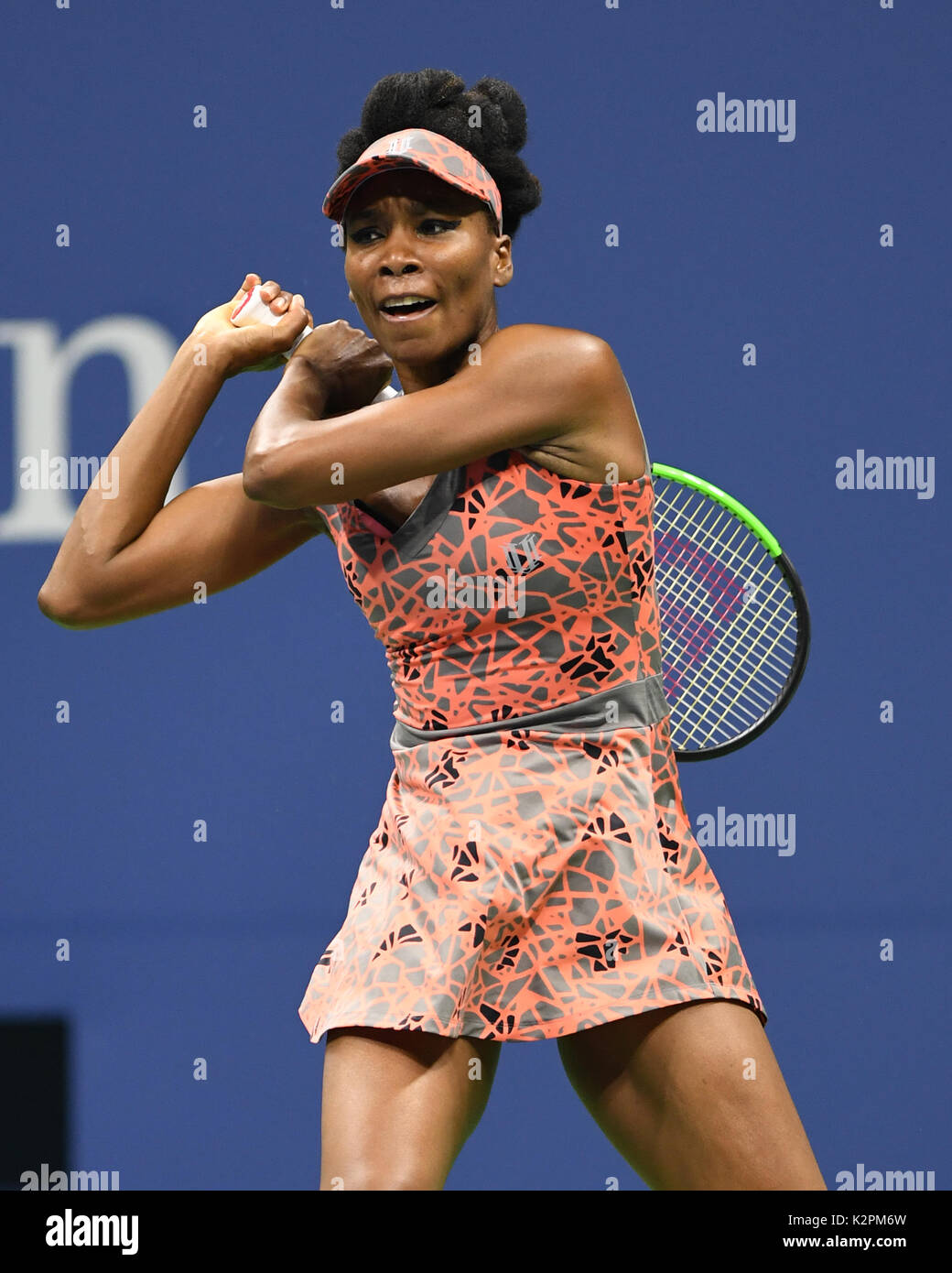 New York, USA. 30th Aug, 2017. Venus Williams Vs Oceane Dodin on Arthur Ashe Stadium during the US Open at the USTA Billie Jean King National Tennis Center on August 30, 2017 in Flushing Queens. Credit: mpi04/MediaPunch ***NO NY DAILIES*** Credit: MediaPunch Inc/Alamy Live News Stock Photo