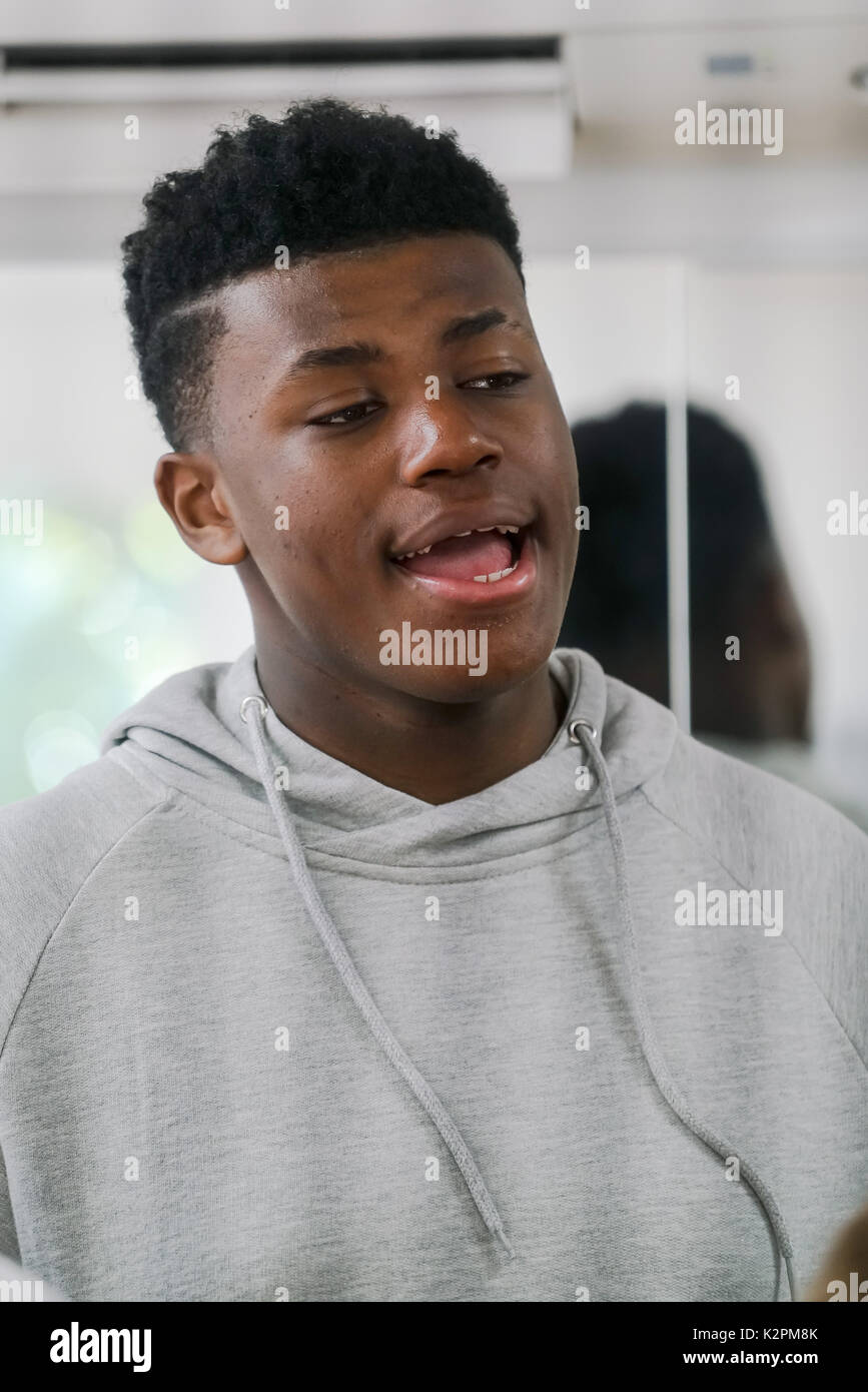 Shaftesbury Ave, London, England, UK. 31st Aug, 2017. Ky Lewis – Hillingdon, preparing for Mayor's Gigs competition at the Umbrella Rooms music studios before going head-to-head at the Gigs Grand Final over the weekend. Credit: See Li/Alamy Live News Stock Photo