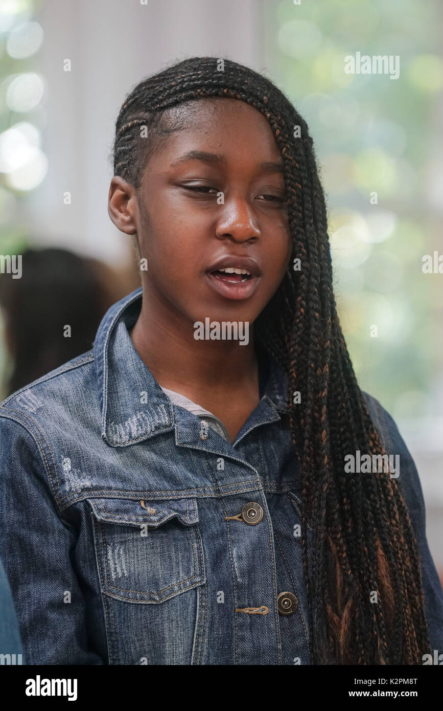 Shaftesbury Ave, London, England, UK. 31st Aug, 2017. Lois Donna – Waltham Forest, preparing for Mayor's Gigs competition at the Umbrella Rooms music studios before going head-to-head at the Gigs Grand Final over the weekend. Credit: See Li/Alamy Live News Stock Photo