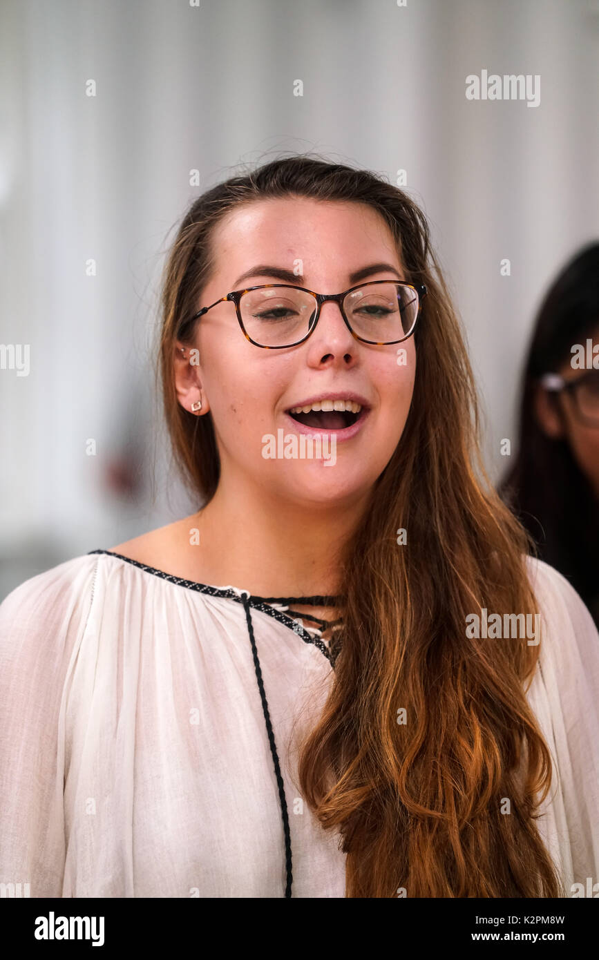 Shaftesbury Ave, London, England, UK. 31st Aug, 2017. London's top young buskers will take part in a boot camp with music industry experts, preparing for Mayor's Gigs competition at the Umbrella Rooms music studios before going head-to-head at the Gigs Grand Final over the weekend. Credit: See Li/Alamy Live News Stock Photo