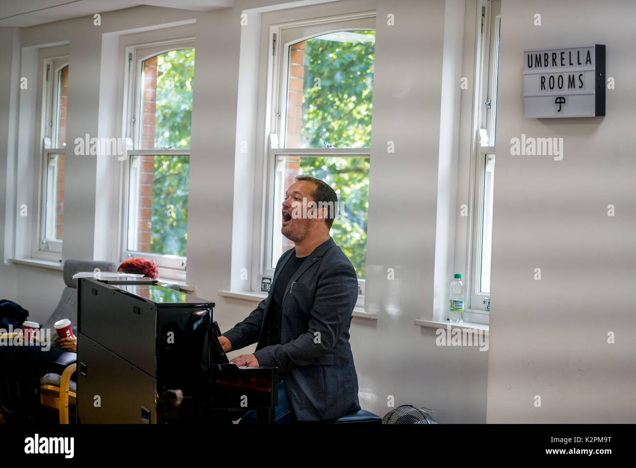 Shaftesbury Ave, London, England, UK. 31st Aug, 2017. London's top young buskers will take part in a boot camp with music industry experts, preparing for Mayor's Gigs competition at the Umbrella Rooms music studios before going head-to-head at the Gigs Grand Final over the weekend. Credit: See Li/Alamy Live News Stock Photo