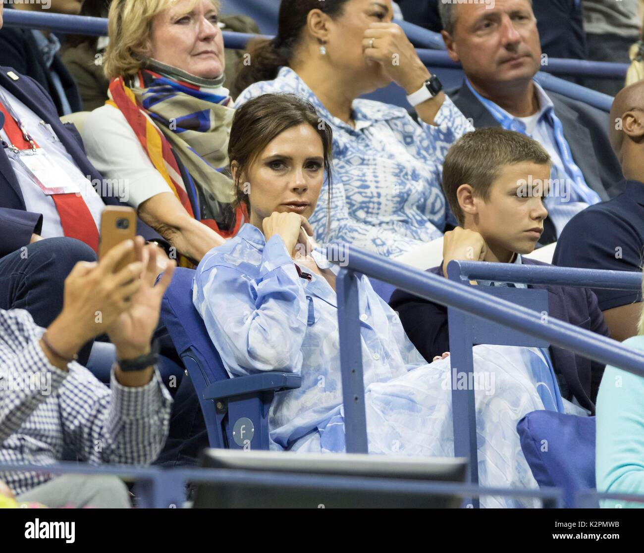 Victoria Beckham, Romeo Beckham in attendance for US Open Tennis  Championships - TUE, Arthur Ashe Stadium, Flushing, NY August 29, 2017.  Photo By: Lev Radin/Everett Collection Stock Photo - Alamy