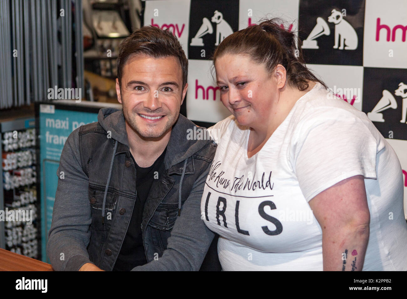 HMV Shop, High Street, Belfast, Northern Ireland. 31st August 2017. Pop Star Shane Filan was in Belfast to meet fans at the launch of his new Album 'Love Always' prior to his concert at the SSE Arena. Credit: Bonzo/Alamy Live News Stock Photo