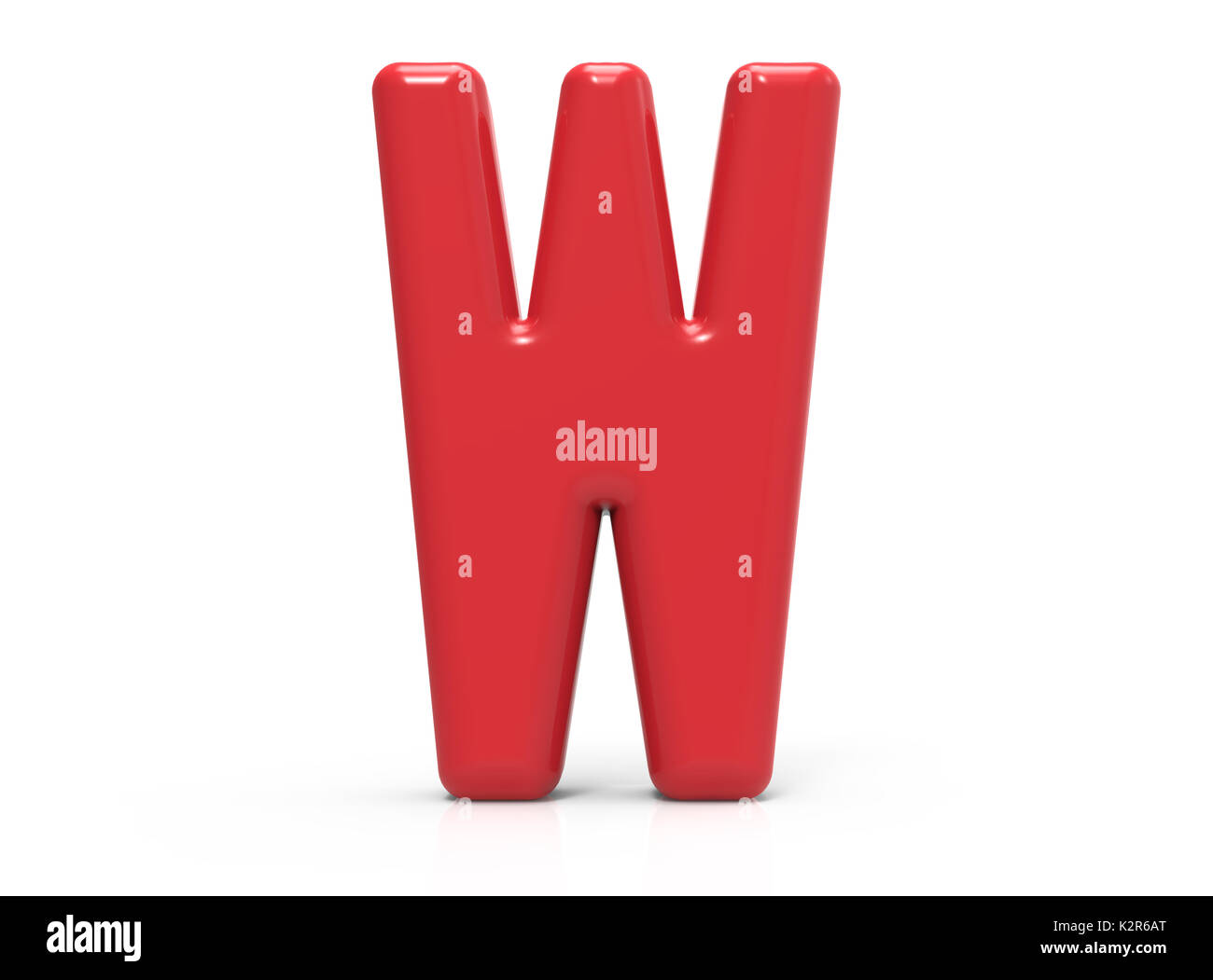 red letter W, 3D rendering plastic texture symbol isolated on white ...