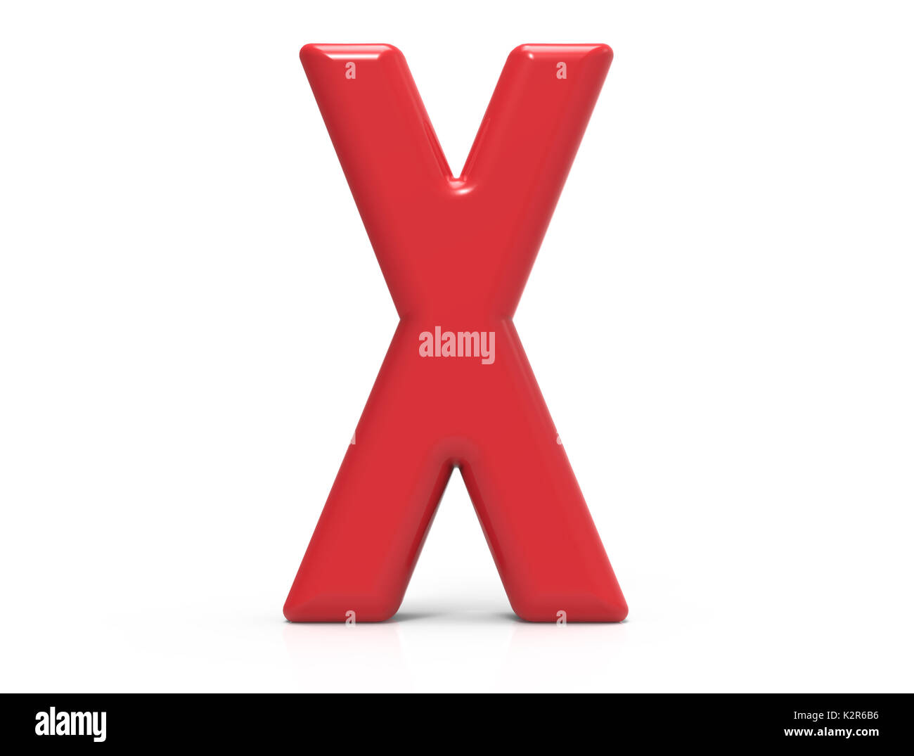 Red Letter X 3d Rendering Plastic Texture Symbol Isolated On White