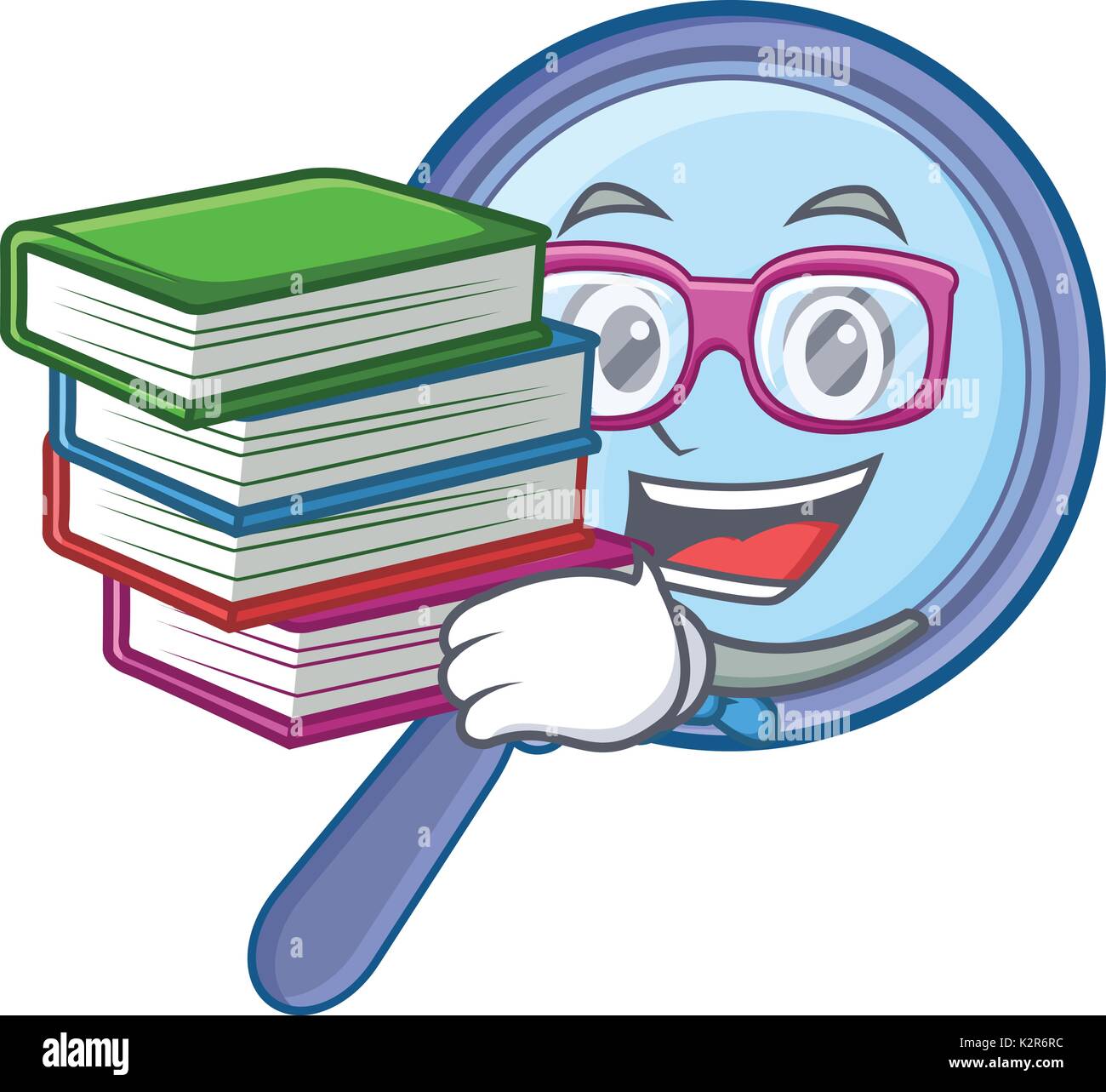 Student with book magnifying glass character cartoon Stock Vector