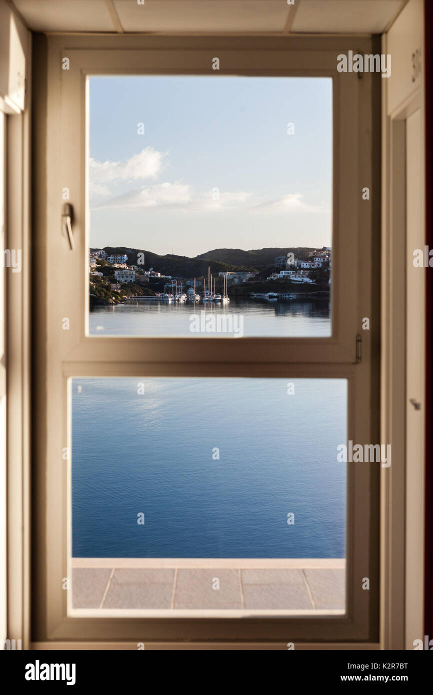 Door window with sea at background Stock Photo