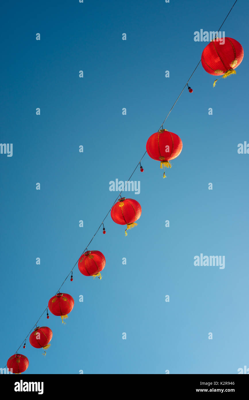 Chinese lanterns over clear blue sky Stock Photo - Alamy
