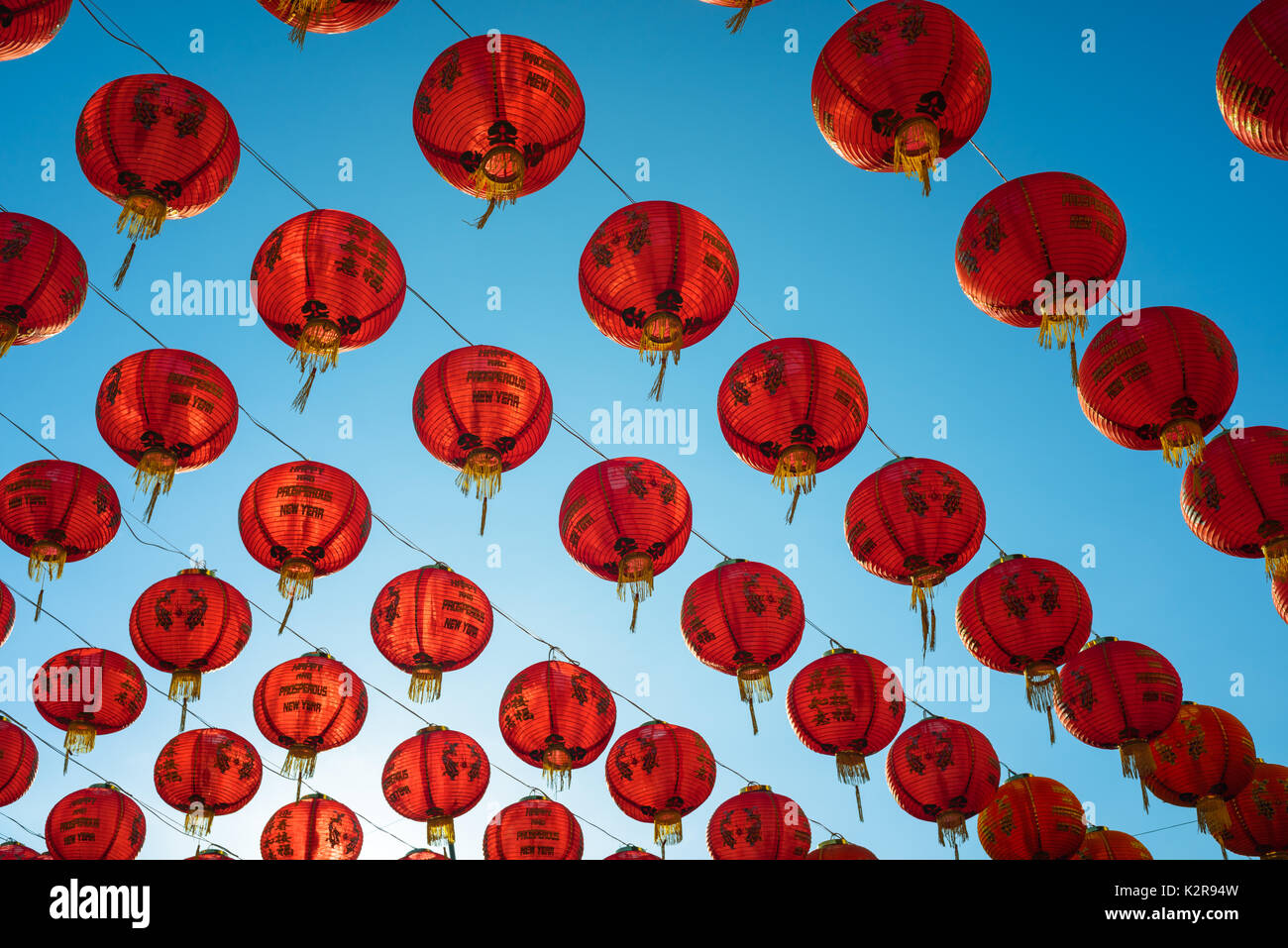 Chinese lanterns over clear blue sky Stock Photo