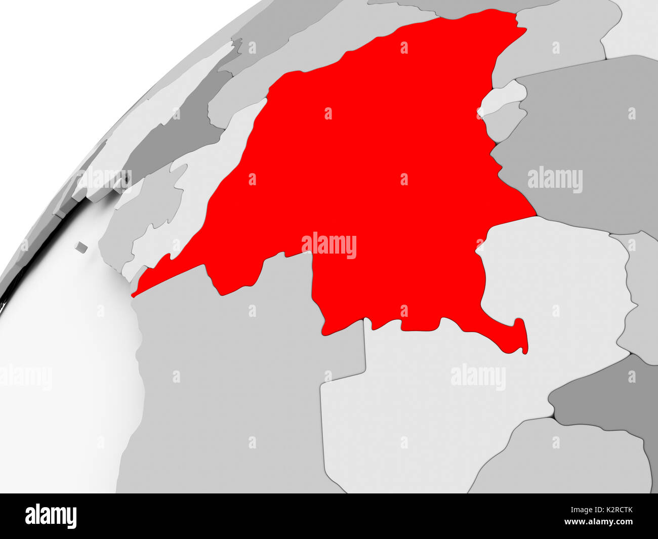 Map of Democratic Republic of Congo in red on grey political globe. 3D ...